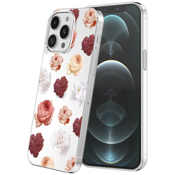 iPhone 12 Pro Max transparant telefoonhoesje met bloemen en rozen opdruk (4)