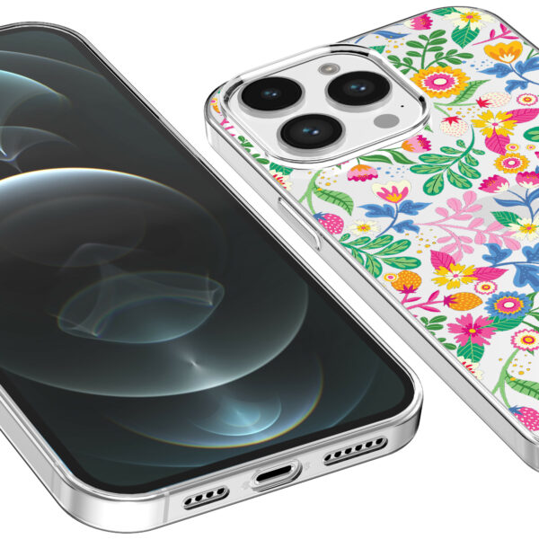 iPhone 12 Pro Max transparant telefoonhoesje met bloemen opdruk (3)