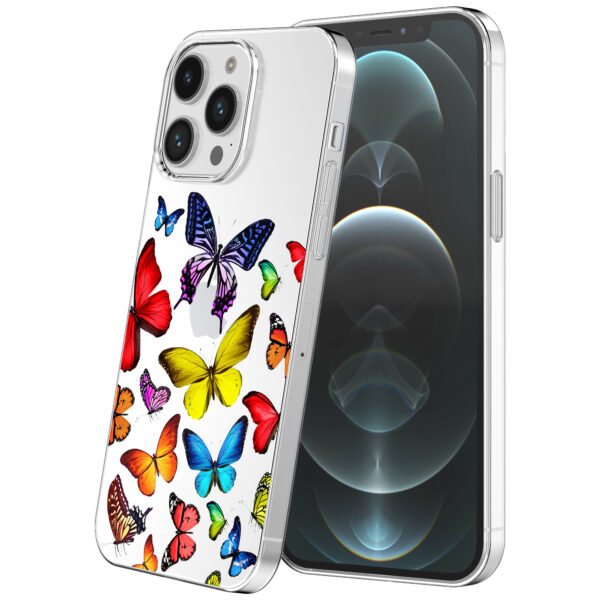 iPhone 12 Pro Max transparant telefoonhoesje met gekleurde vlinder opdruk (1)