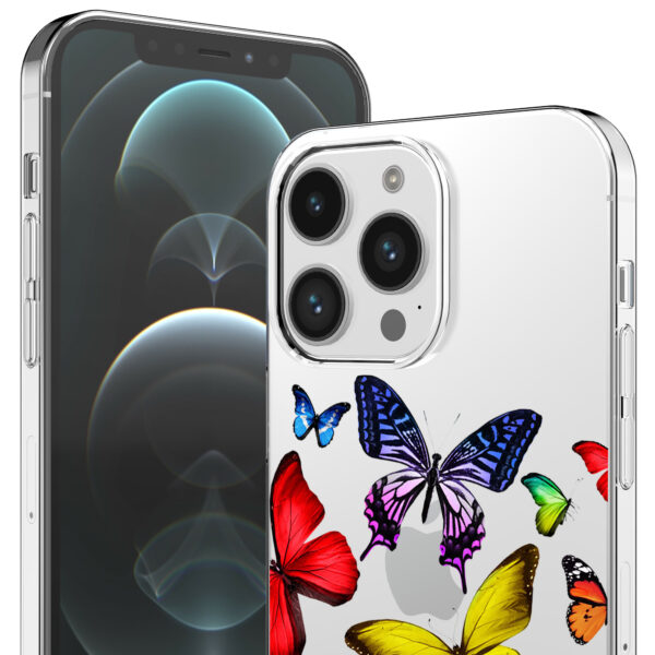 iPhone 12 Pro Max transparant telefoonhoesje met gekleurde vlinder opdruk (2)