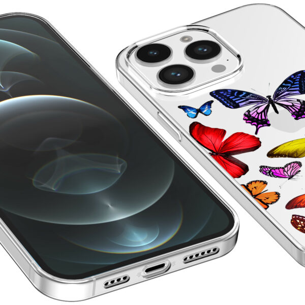 iPhone 12 Pro Max transparant telefoonhoesje met gekleurde vlinder opdruk (3)