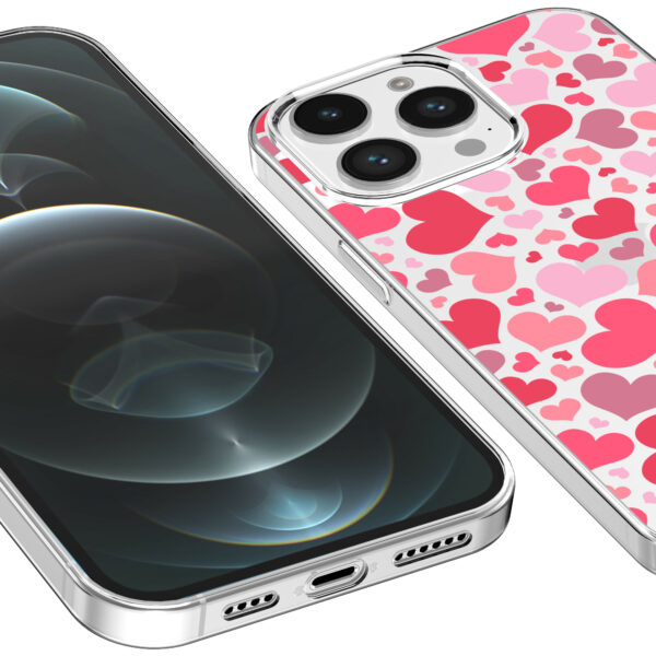 iPhone 12 Pro Max transparant telefoonhoesje met hartjes opdruk (3)