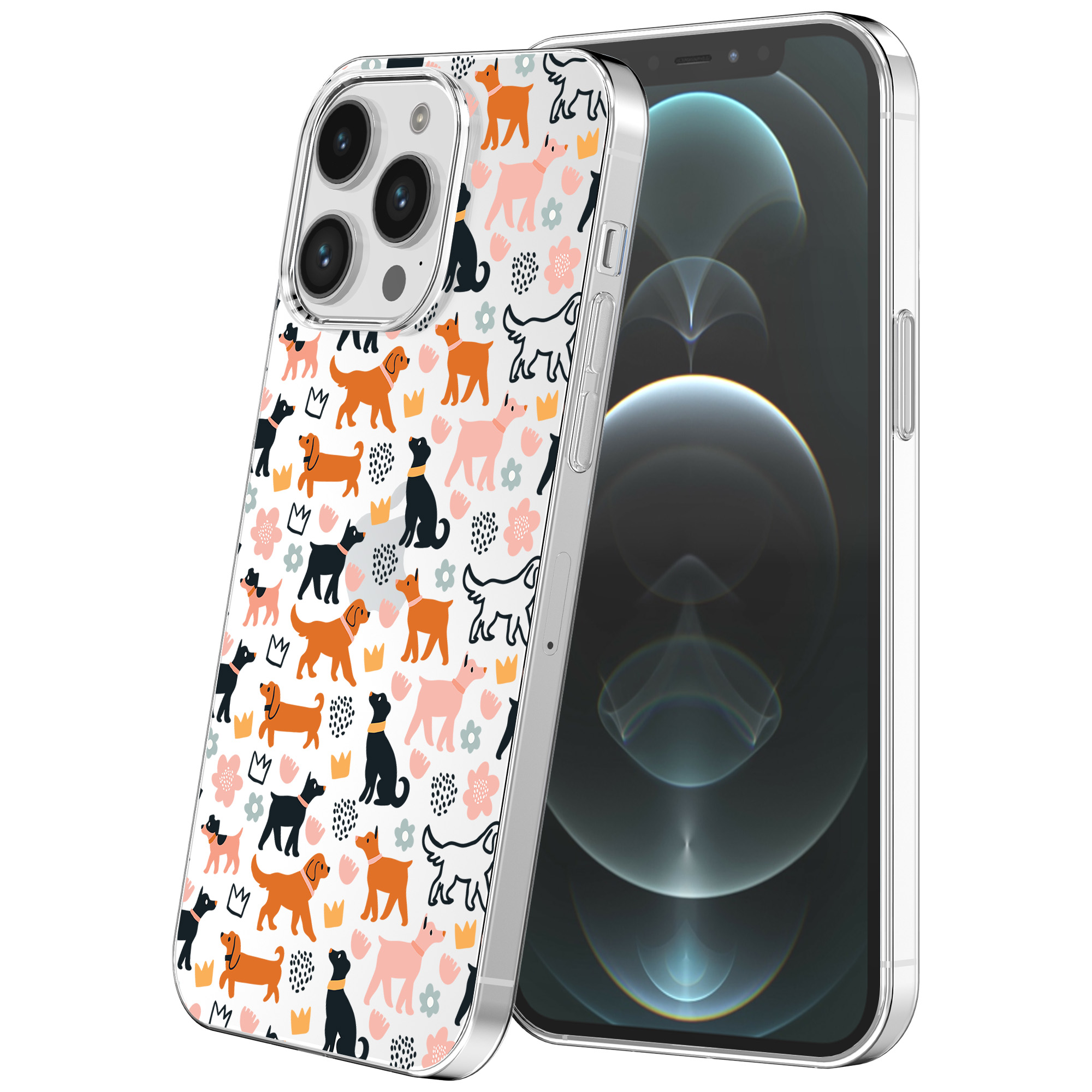 iPhone 12 Pro Max transparant telefoonhoesje met honden opdruk (1)