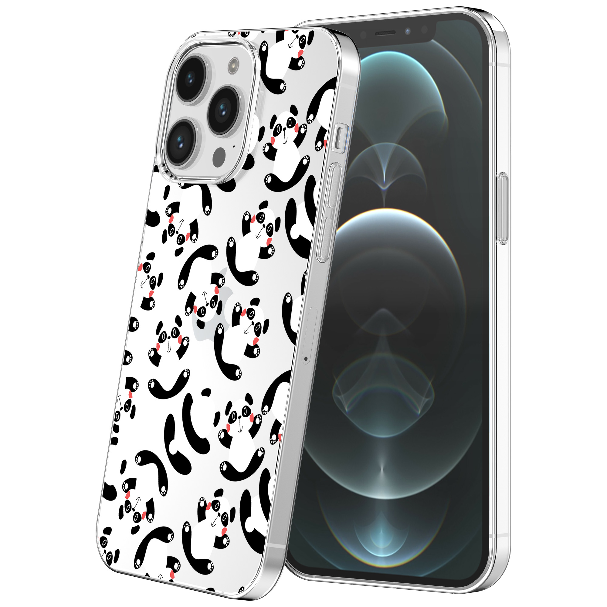 iPhone 12 Pro Max transparant telefoonhoesje met panda opdruk (1)