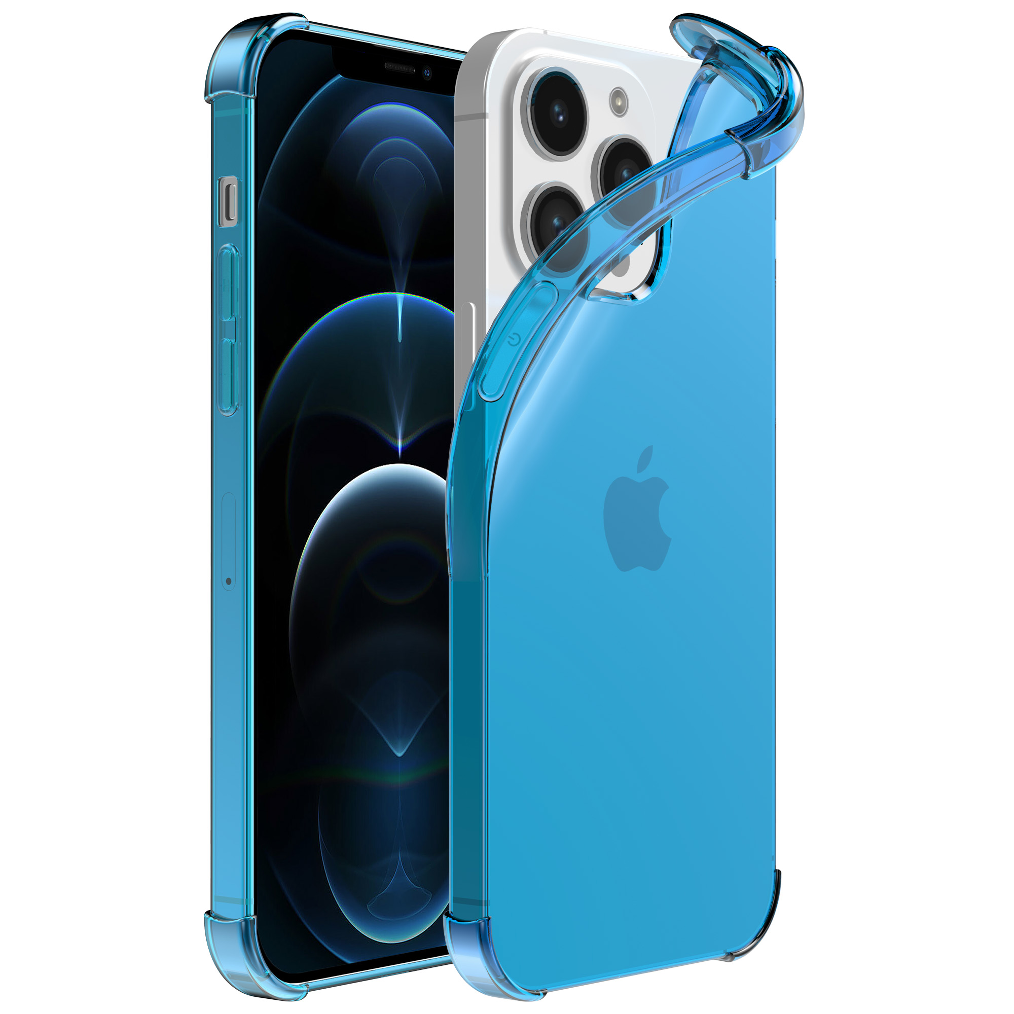 iPhone 12 Pro siliconen telefoonhoesje met stootrand transparant blauw (1)