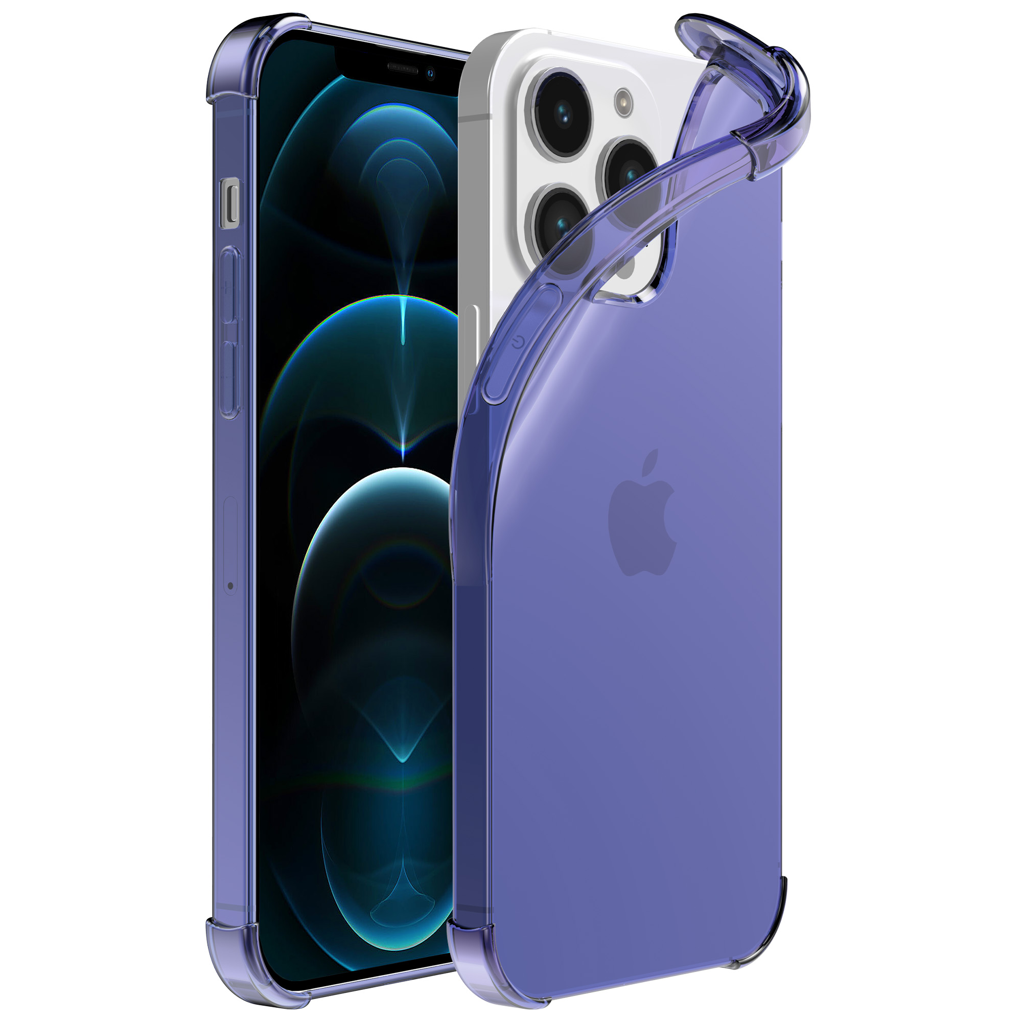iPhone 12 Pro siliconen telefoonhoesje met stootrand transparant donkerblauw (1)
