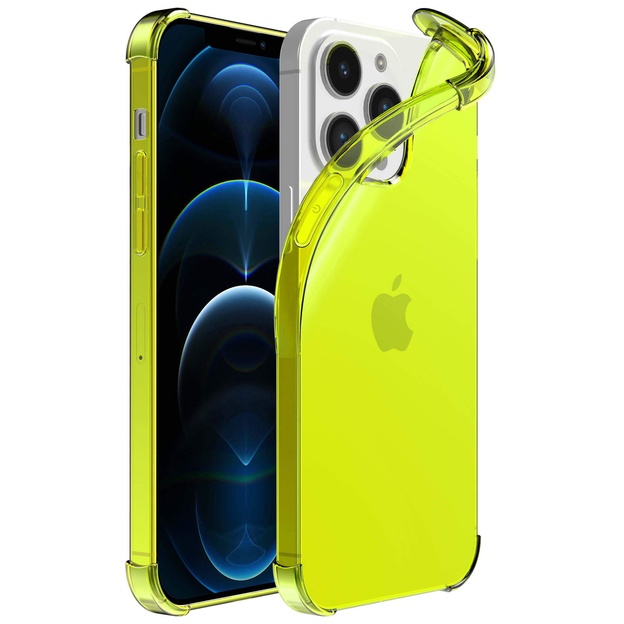iPhone 12 Pro siliconen telefoonhoesje met stootrand transparant geel (1)