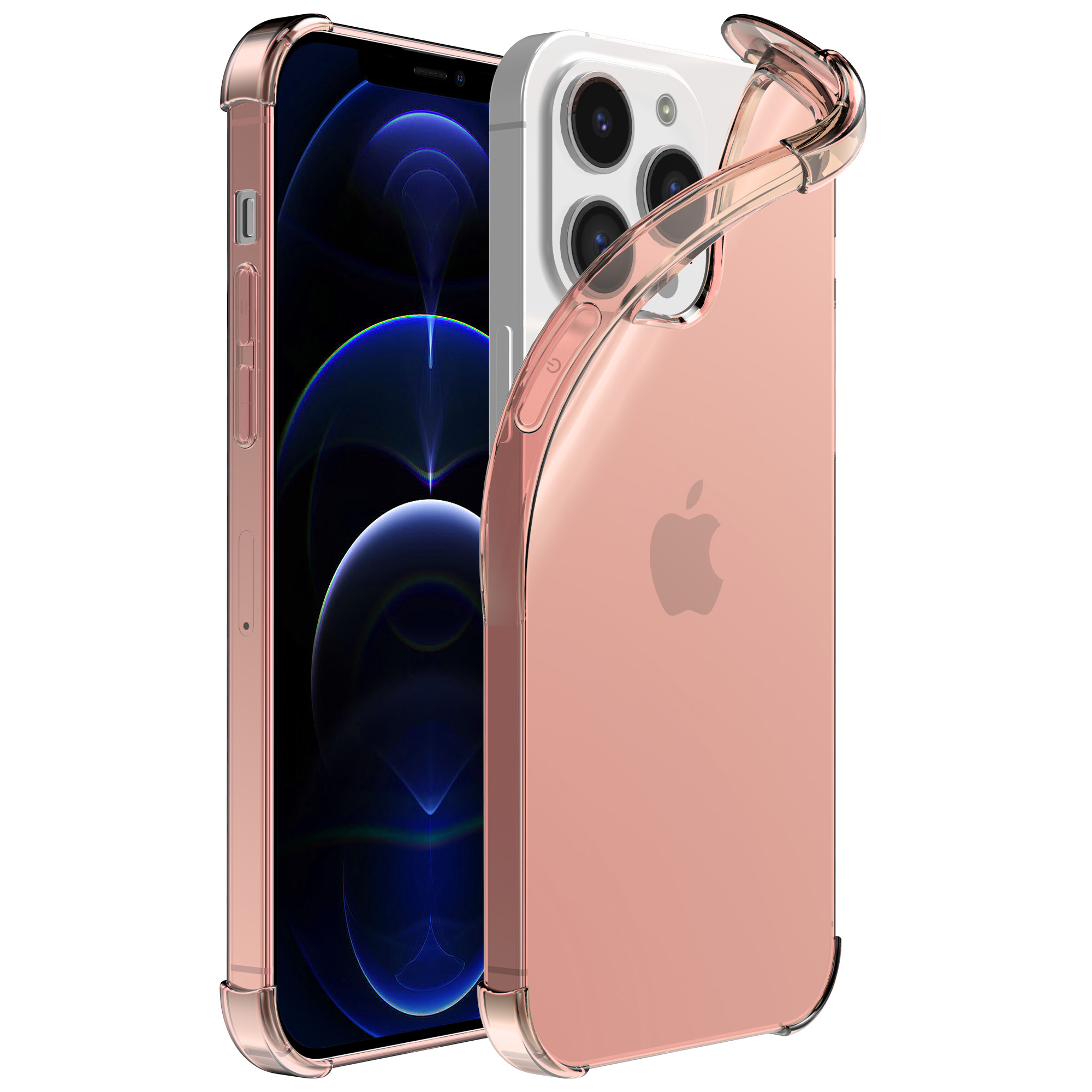 iPhone 12 Pro siliconen telefoonhoesje met stootrand transparant lichtroze (1)