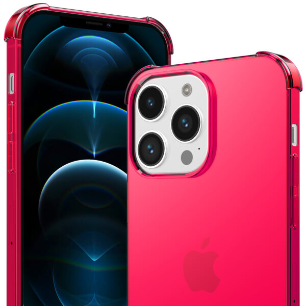 iPhone 12 Pro siliconen telefoonhoesje met stootrand transparant neon roze (2)