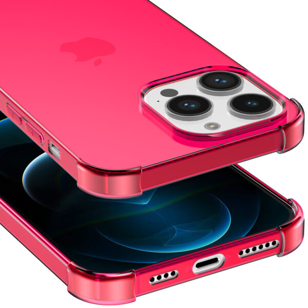 iPhone 12 Pro siliconen telefoonhoesje met stootrand transparant neon roze (4)