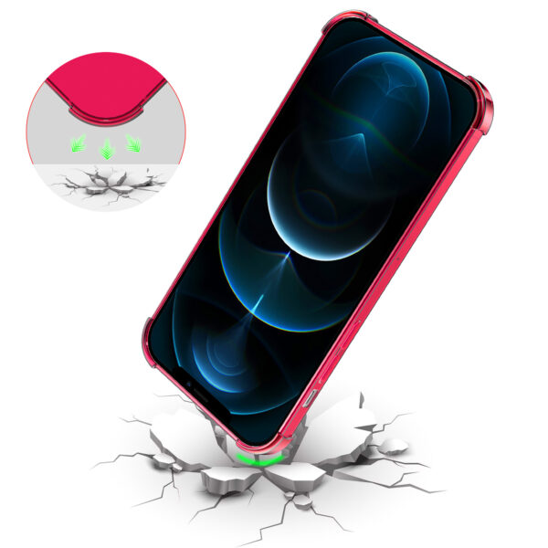 iPhone 12 Pro siliconen telefoonhoesje met stootrand transparant neon roze (6)