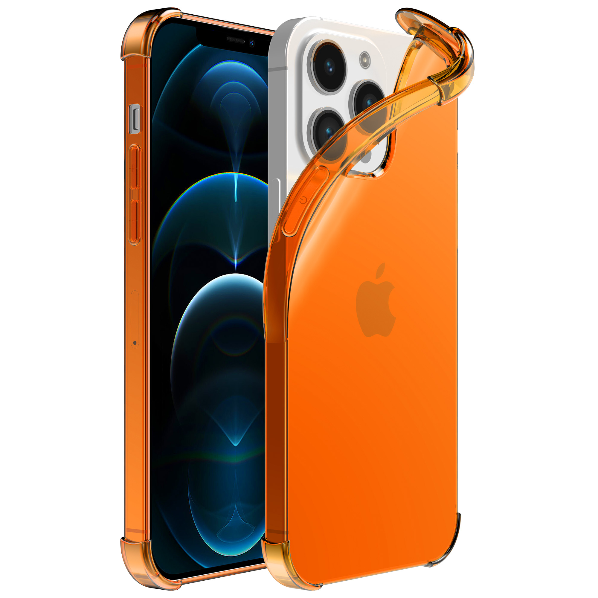 iPhone 12 Pro siliconen telefoonhoesje met stootrand transparant oranje (1)