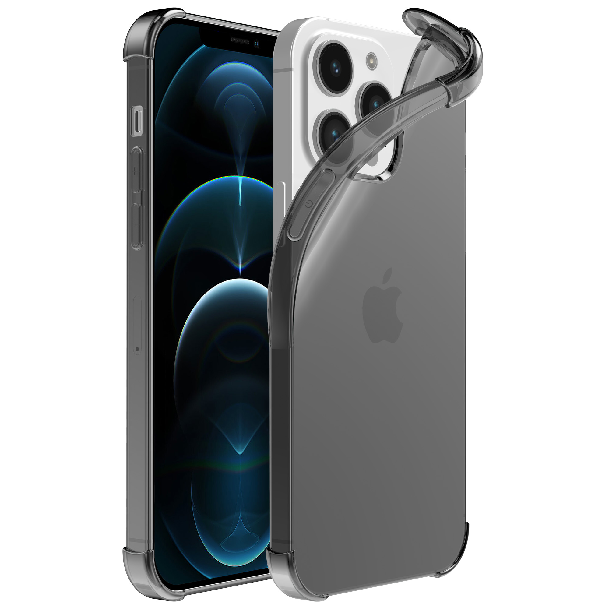 iPhone 12 Pro siliconen telefoonhoesje met stootrand transparant zwart (1)