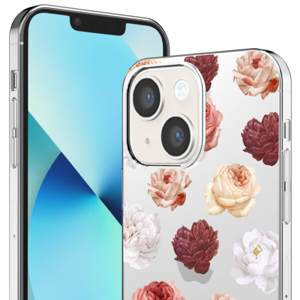 iPhone 13 Mini transparant telefoonhoesje met bloemen en rozen opdruk (2)