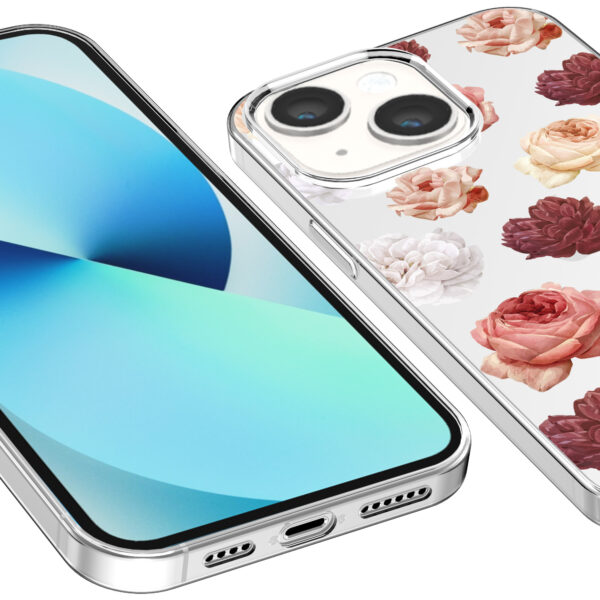 iPhone 13 Mini transparant telefoonhoesje met bloemen en rozen opdruk (3)