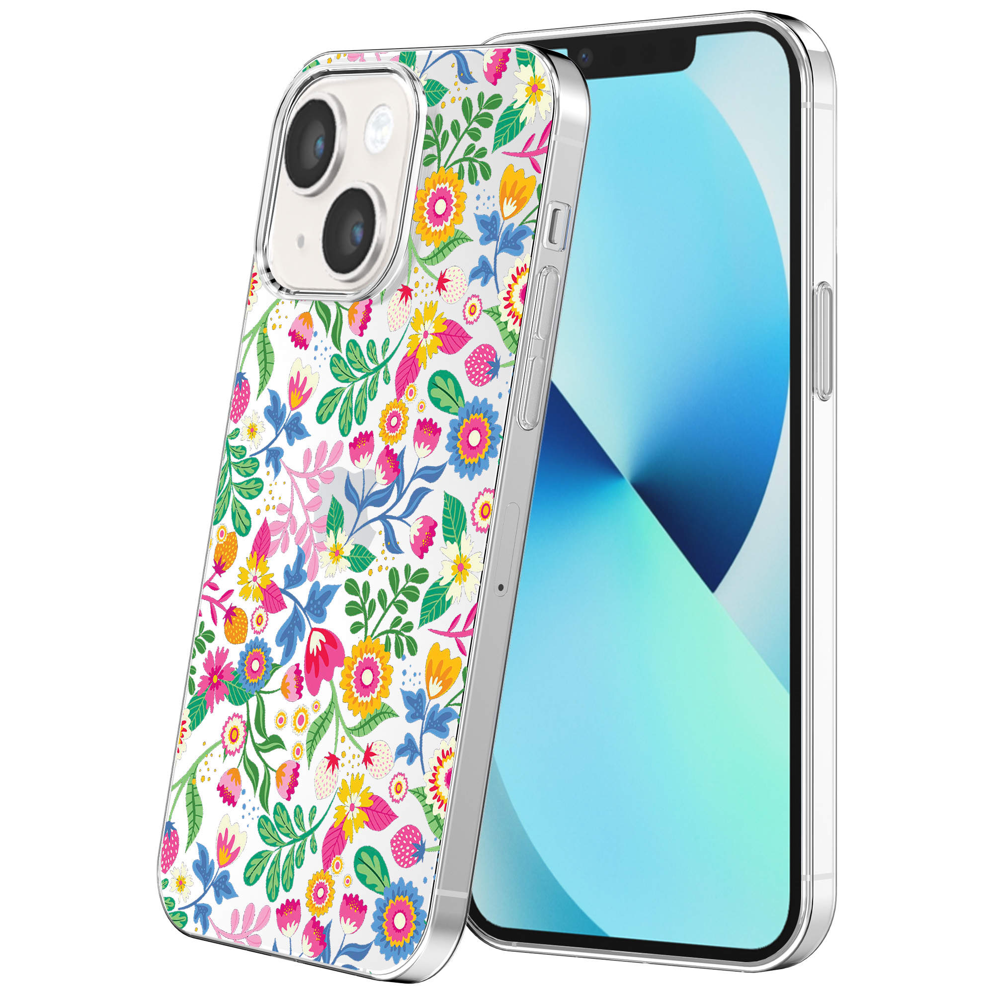 iPhone 13 Mini transparant telefoonhoesje met bloemen opdruk (1)