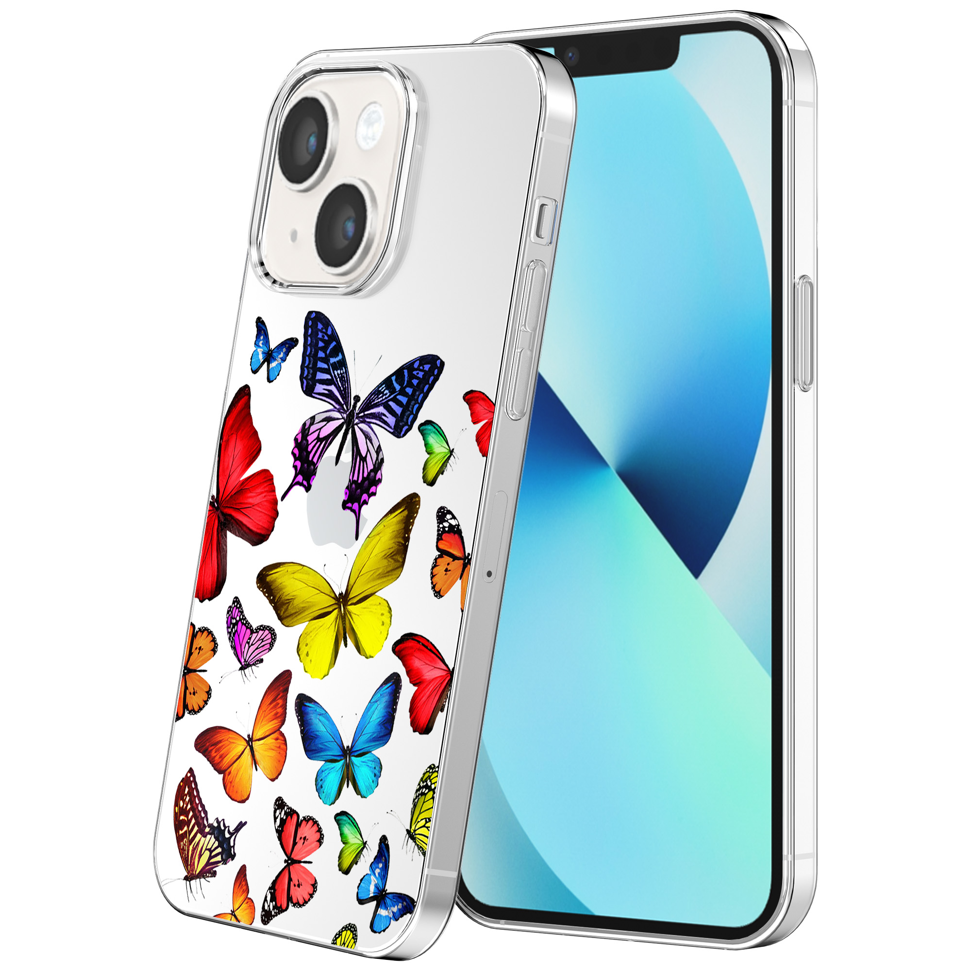 iPhone 13 Mini transparant telefoonhoesje met gekleurde vlinder opdruk (1)