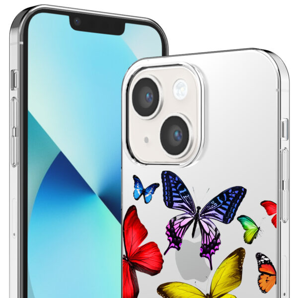 iPhone 13 Mini transparant telefoonhoesje met gekleurde vlinder opdruk (2)