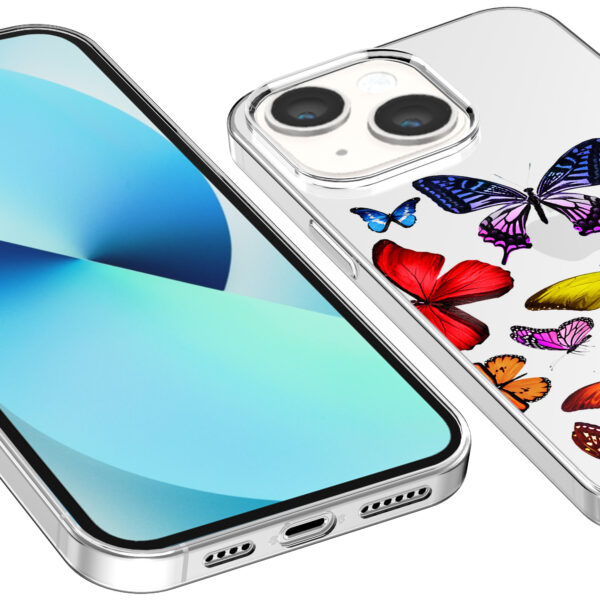 iPhone 13 Mini transparant telefoonhoesje met gekleurde vlinder opdruk (3)