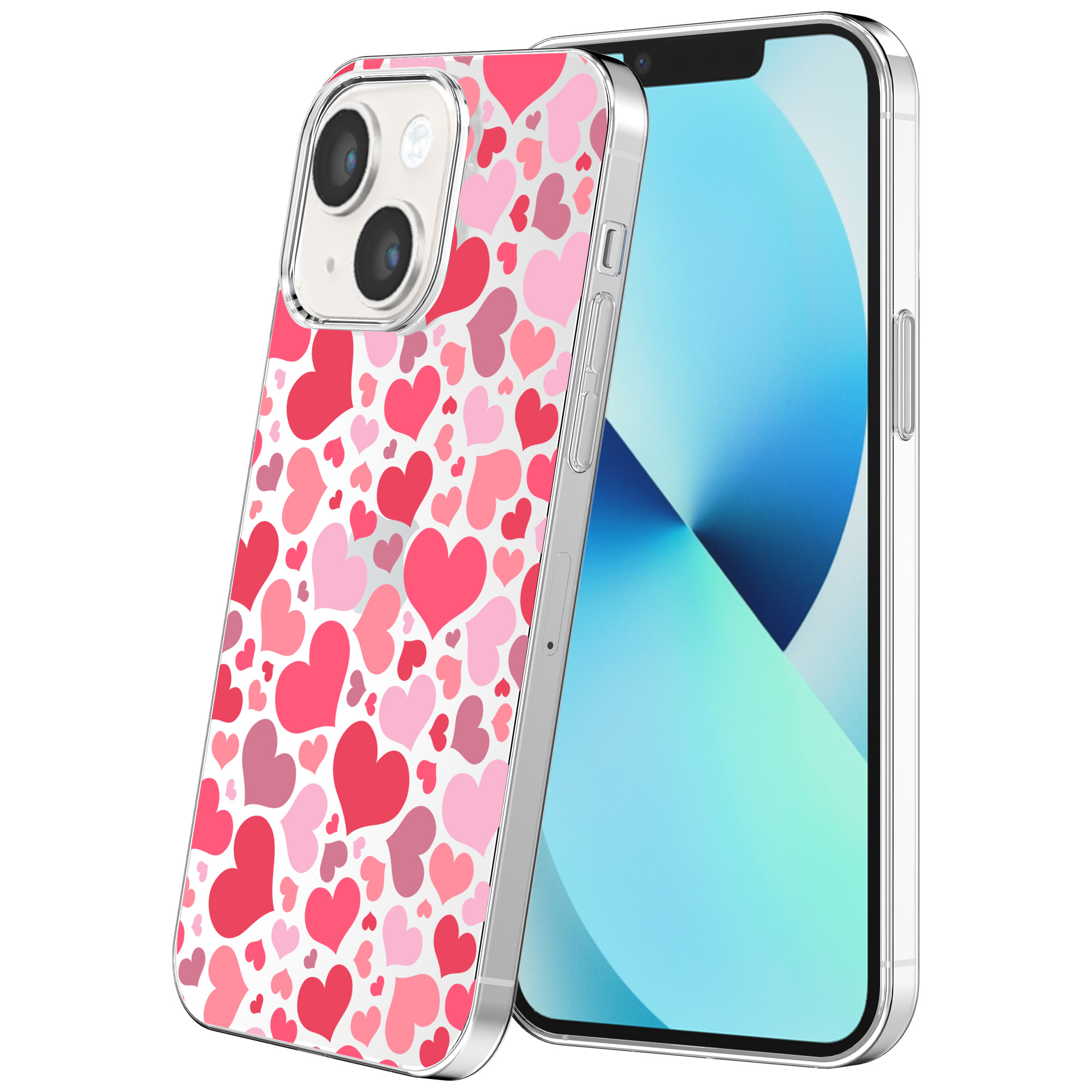 iPhone 13 Mini transparant telefoonhoesje met hartjes opdruk (1)
