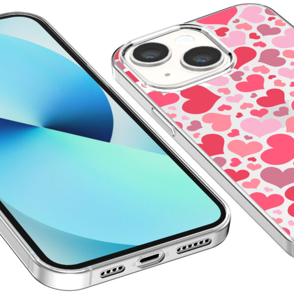 iPhone 13 Mini transparant telefoonhoesje met hartjes opdruk (3)