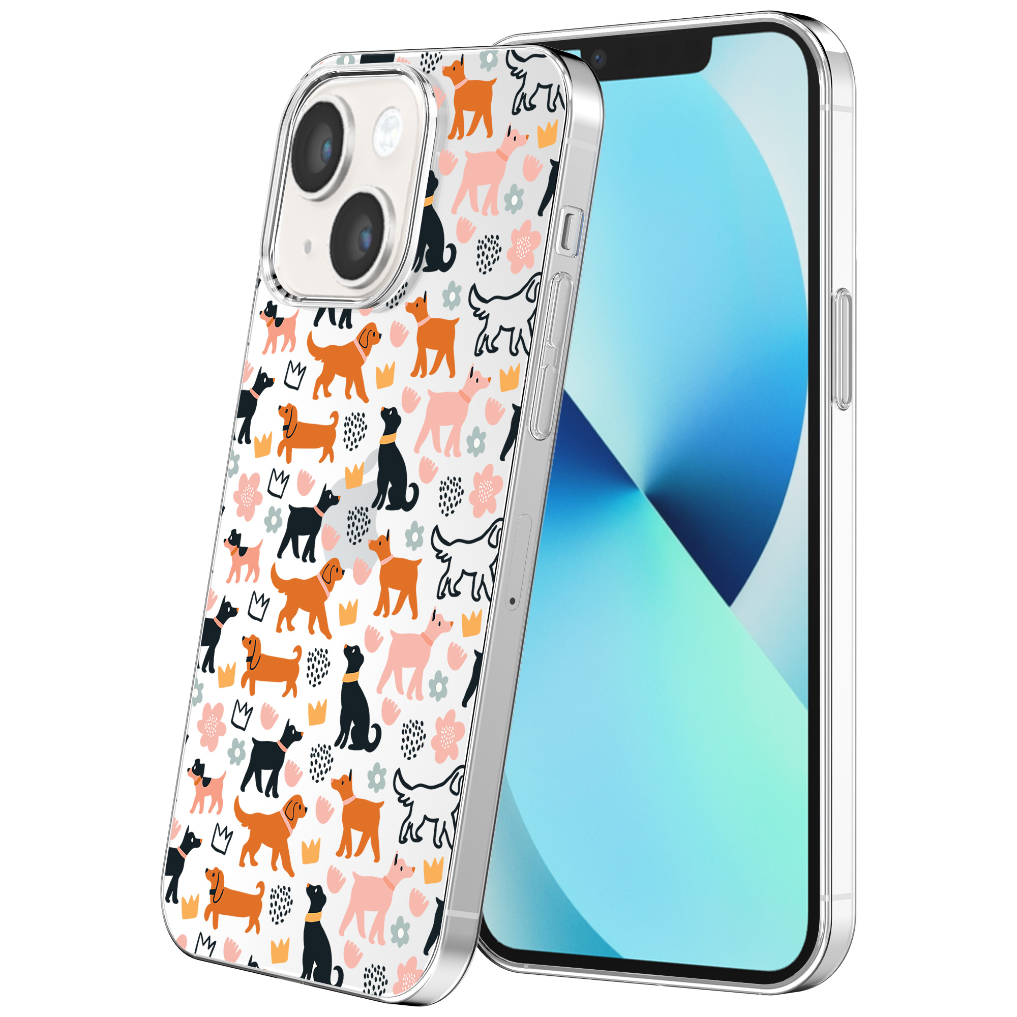 iPhone 13 Mini transparant telefoonhoesje met honden opdruk (1)