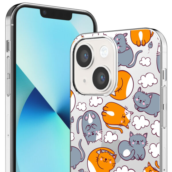 iPhone 13 Mini transparant telefoonhoesje met katten en poezen opdruk (2)