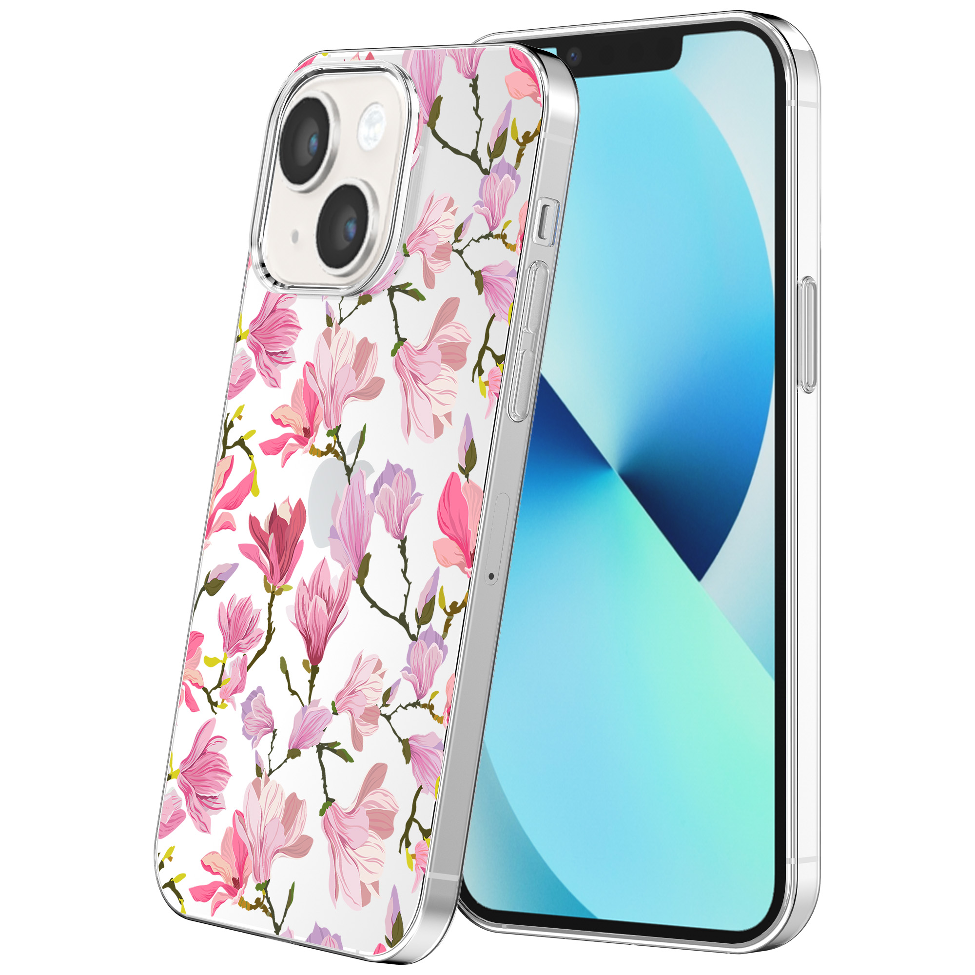 iPhone 13 Mini transparant telefoonhoesje met orchidee bloemen opdruk (1)