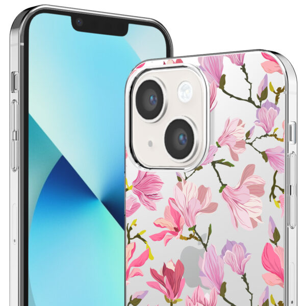 iPhone 13 Mini transparant telefoonhoesje met orchidee bloemen opdruk (2)
