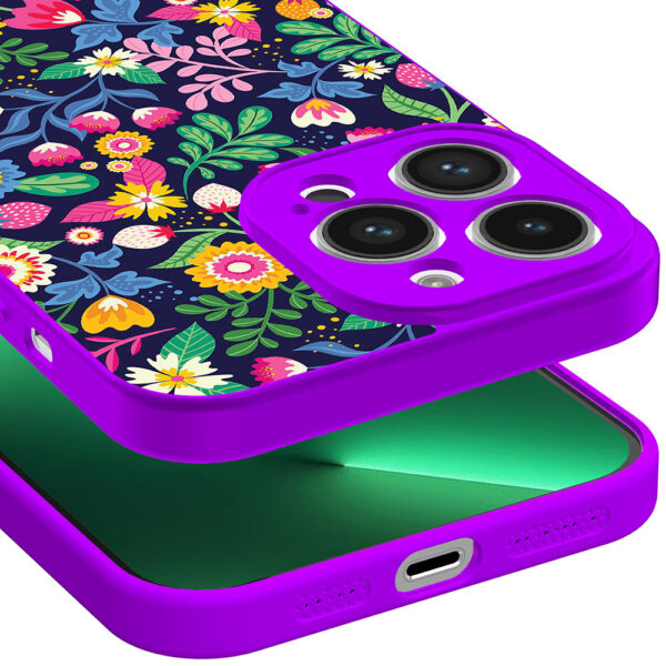 iPhone 13 Pro Max telefoonhoesje met bloemen opdruk paars (3)