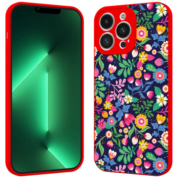 iPhone 13 Pro Max telefoonhoesje met bloemen opdruk rood (2)