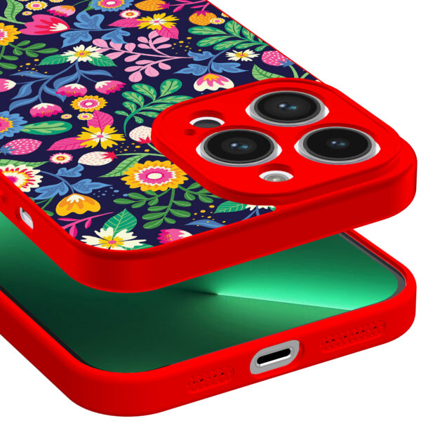 iPhone 13 Pro Max telefoonhoesje met bloemen opdruk rood (3)
