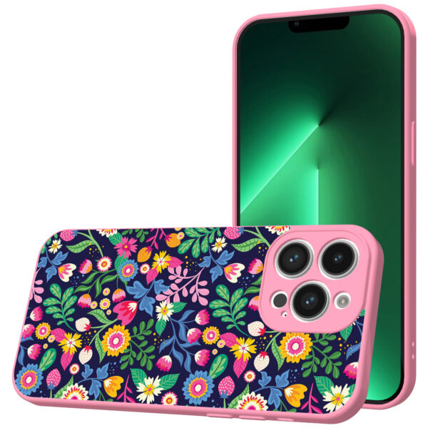 iPhone 13 Pro Max telefoonhoesje met bloemen opdruk roze (1)