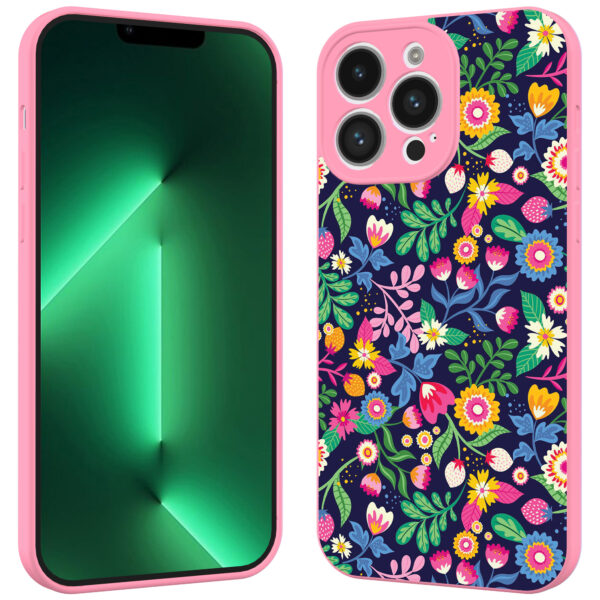 iPhone 13 Pro Max telefoonhoesje met bloemen opdruk roze (2)