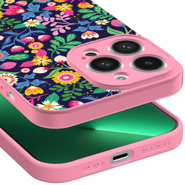 iPhone 13 Pro Max telefoonhoesje met bloemen opdruk roze (3)