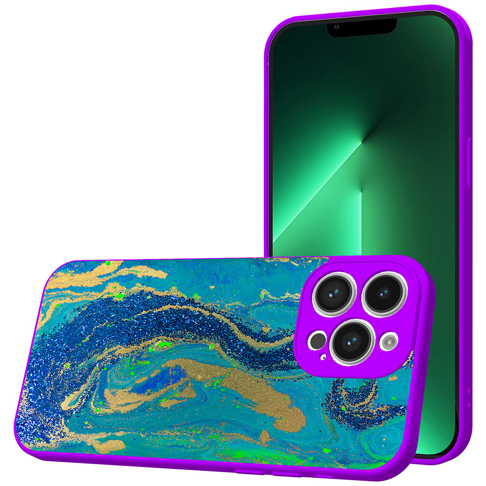 iPhone 13 Pro Max telefoonhoesje met goud blauw marmer opdruk paars (1)