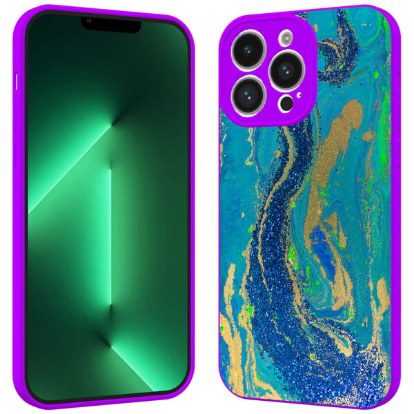 iPhone 13 Pro Max telefoonhoesje met goud blauw marmer opdruk paars (2)