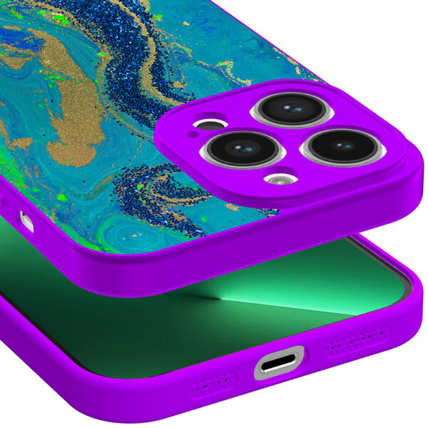 iPhone 13 Pro Max telefoonhoesje met goud blauw marmer opdruk paars (3)