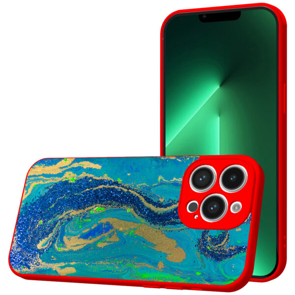 iPhone 13 Pro Max telefoonhoesje met goud blauw marmer opdruk rood (1)
