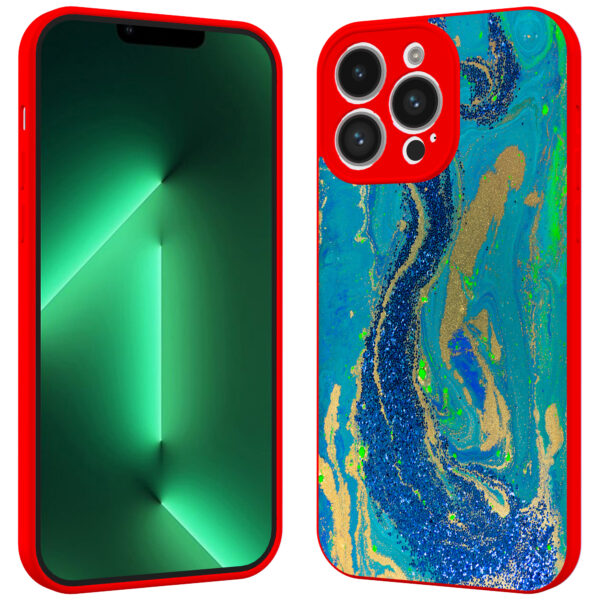 iPhone 13 Pro Max telefoonhoesje met goud blauw marmer opdruk rood (2)