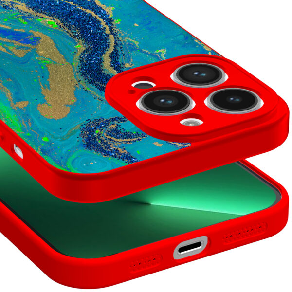 iPhone 13 Pro Max telefoonhoesje met goud blauw marmer opdruk rood (3)