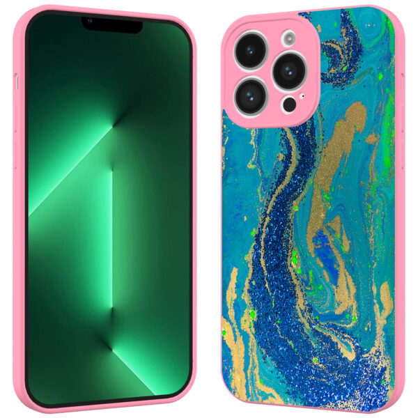 iPhone 13 Pro Max telefoonhoesje met goud blauw marmer opdruk roze (2)