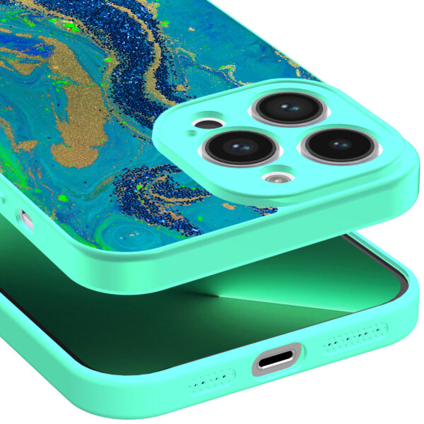 iPhone 13 Pro Max telefoonhoesje met goud blauw marmer opdruk turqoise (3)