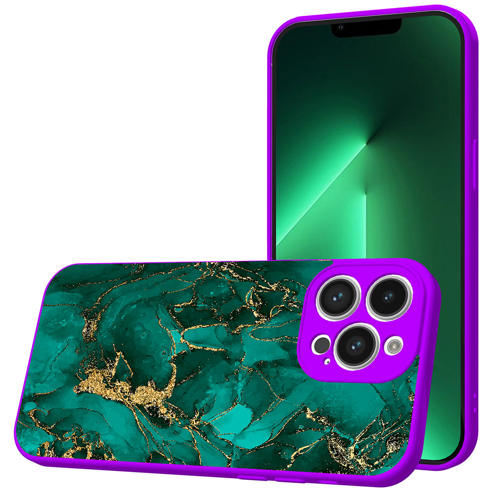 iPhone 13 Pro Max telefoonhoesje met goud groen marmer opdruk paars (1)
