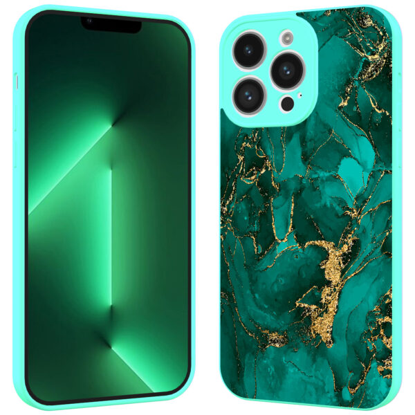 iPhone 13 Pro Max telefoonhoesje met goud groen marmer opdruk turqoise (2)