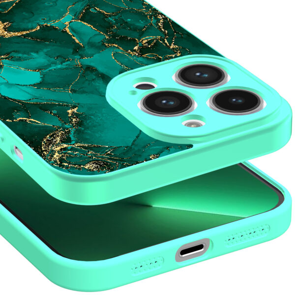 iPhone 13 Pro Max telefoonhoesje met goud groen marmer opdruk turqoise (3)