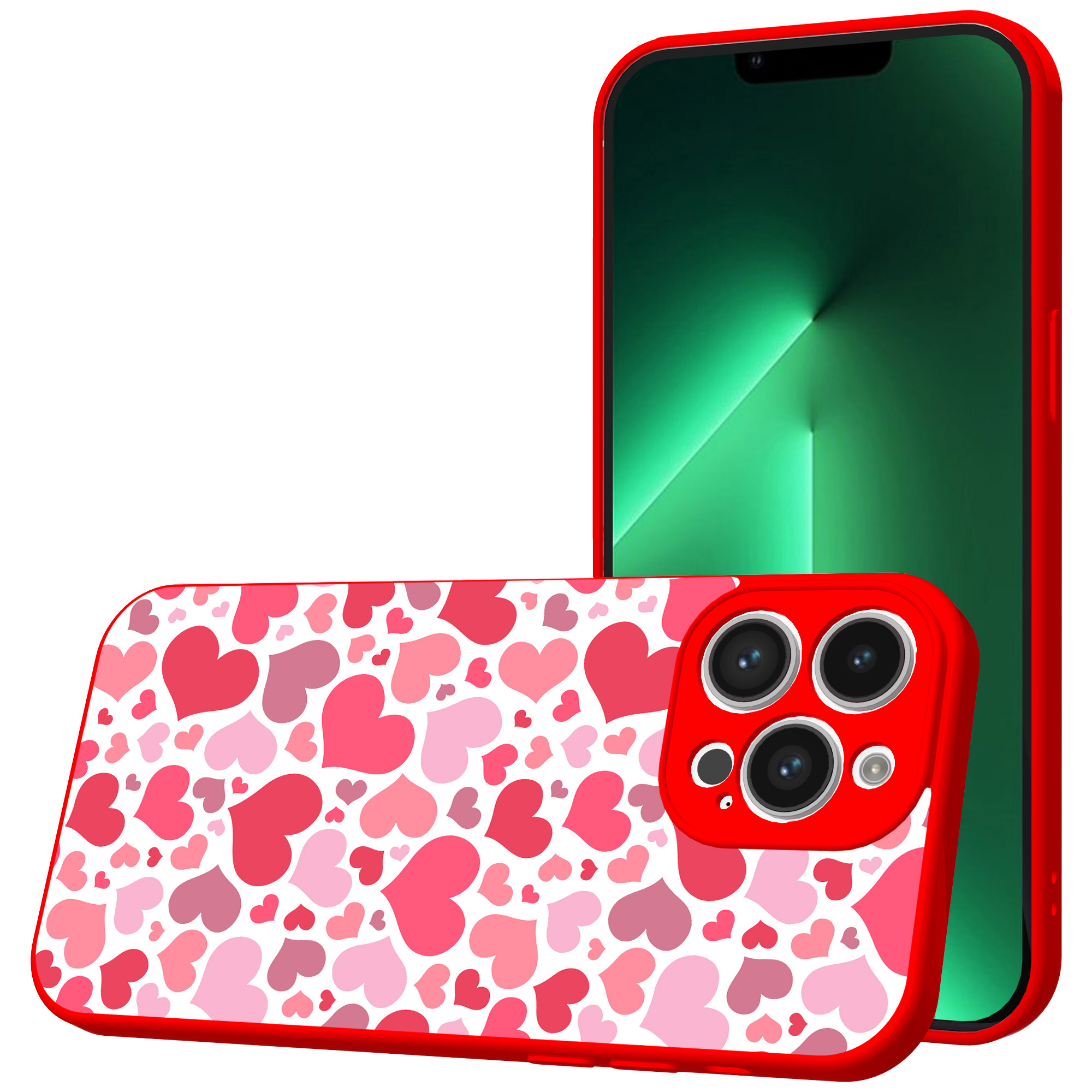 iPhone 13 Pro Max telefoonhoesje met hartjes opdruk rood (1)