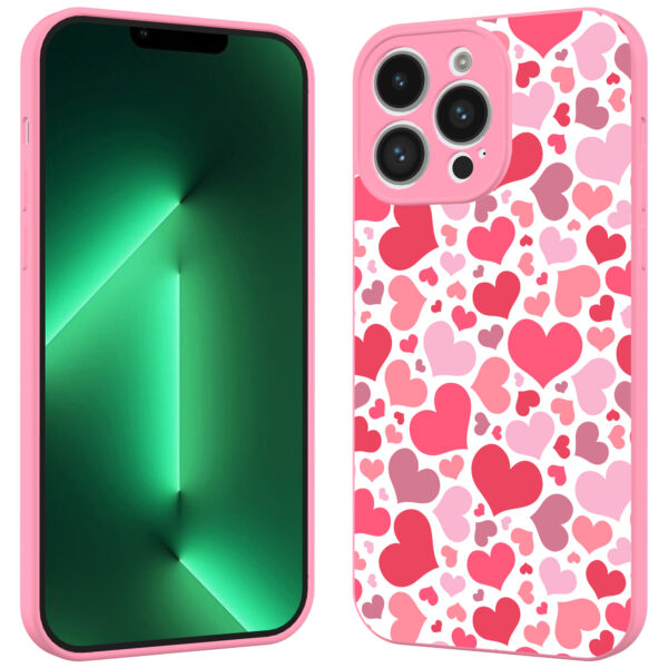 iPhone 13 Pro Max telefoonhoesje met hartjes opdruk roze (2)