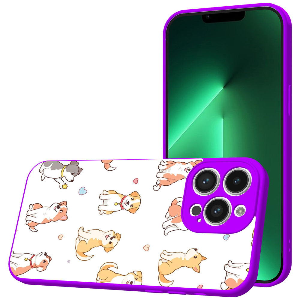 iPhone 13 Pro Max telefoonhoesje met honden opdruk paars (1)