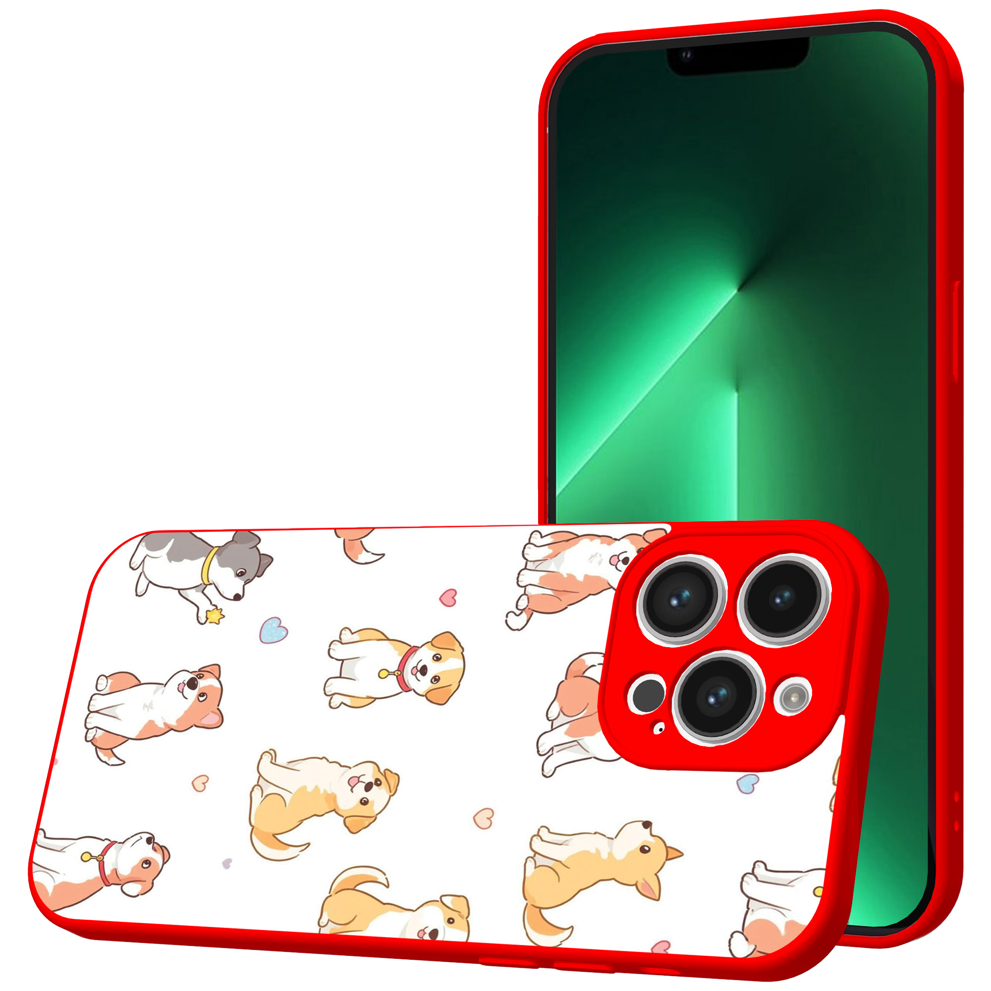 iPhone 13 Pro Max telefoonhoesje met honden opdruk rood (1)